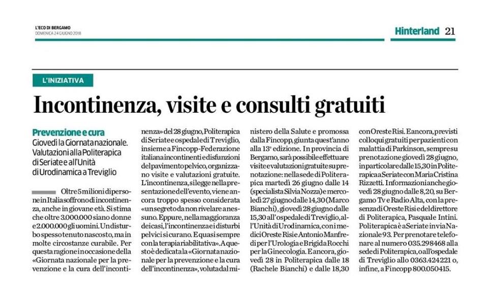 Al momento stai visualizzando L’Eco di Bergamo sull’impegno in provincia per la XIII Giornata Nazionale su Cure e Prevenzione Incontinenza.